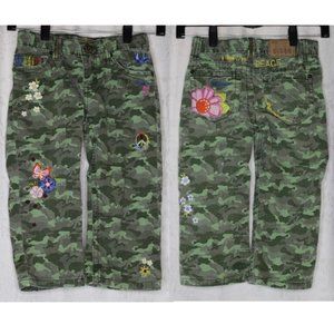 Est.1989 Camo Embroidered Girls Jeans Capri Size 6X/7 Adjustable Love Bird Heart